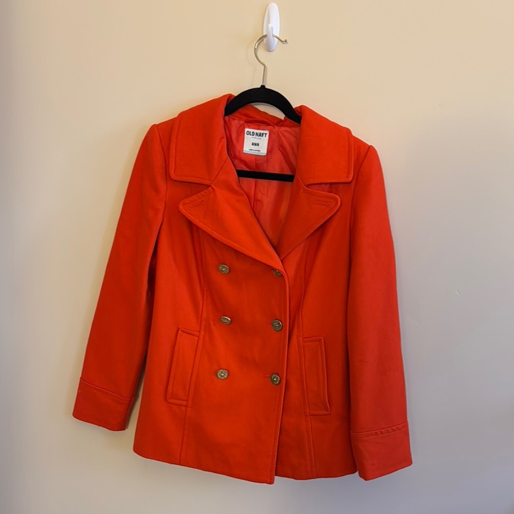 Old Navy Orange Peacoat Double-Breasted Jacket